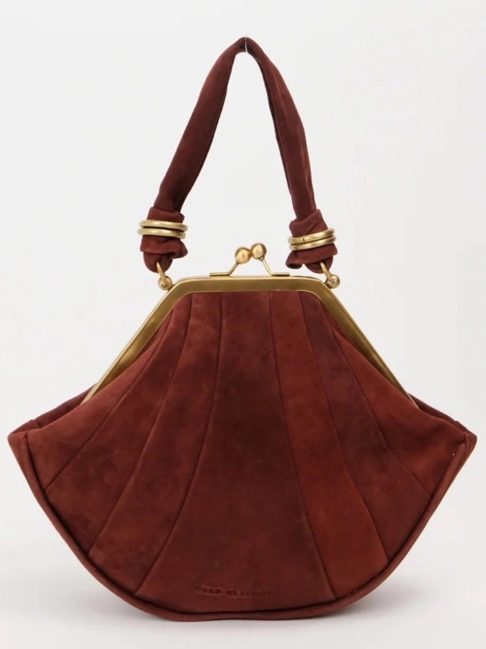 Rust Suede Kiss-Lock Wristlet Clutch with Knotted Handle